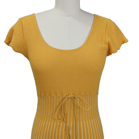 Vintage Y2K Knit Sweater Dress Size M Striped Yellow Forever 21 2000s Cotton - Picture 2 of 10